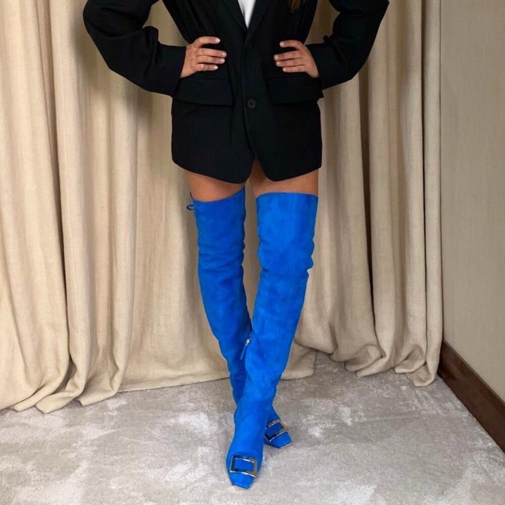 Roger Vivier Over-the-Knee Suede Buckle Boots